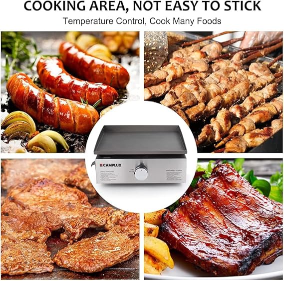Camplux Propane Gas Grill,Flat Top Grill Station for Kitchen,Camping,Outdoor,Tabletop -Stainless Steel BBQ Griddle with Knobs & Ignition,17inch