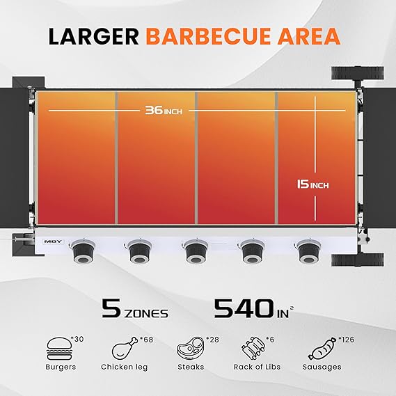 MBY 36 Inch Outdoor Flat Top Gas Propane Griddle with 5 Burners 50,000BTU,Powder Coated Steel Portable Gas Grill with Side Shelves for BBQ,Camping,Backyard